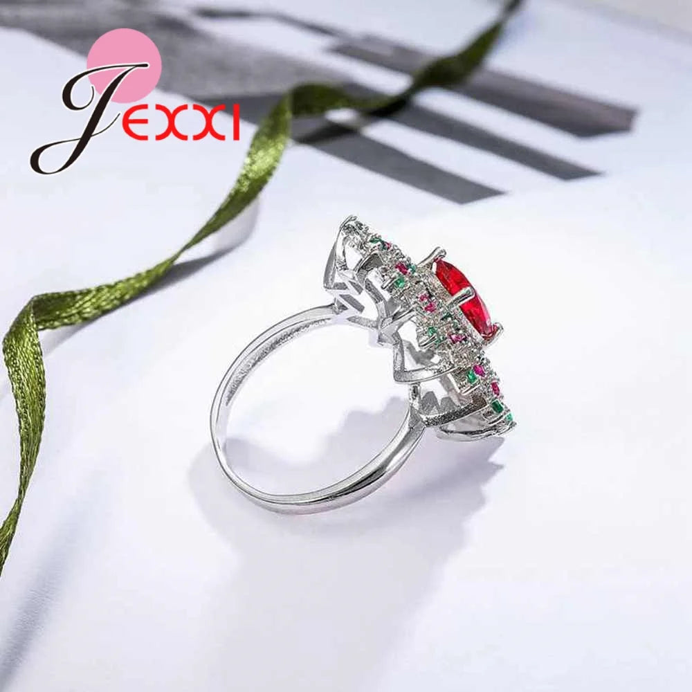 Mystery Colorful Clear Cubic Zirconia Flower Finger Rings 925 Sterling Silver Jewelry for Women Bridal Wedding