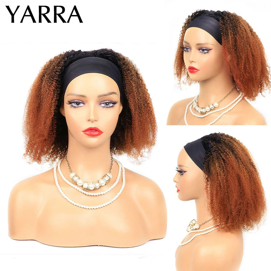 Afro Kinky Curly Headband Wig Human Hair Ombre 1b/30 Remy Brazilian Hair Headband Wigs for Black Women 180% Machine Made Yarra