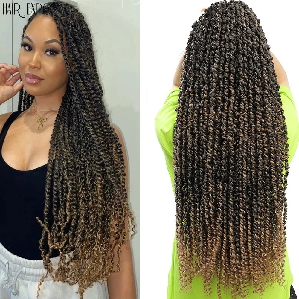 30" Passion Twist Crochet Hair Pre-Looped Synthetic Braiding Hair Extensions Ombre Pre-Twisted Water Wave Braids Hair Expo City