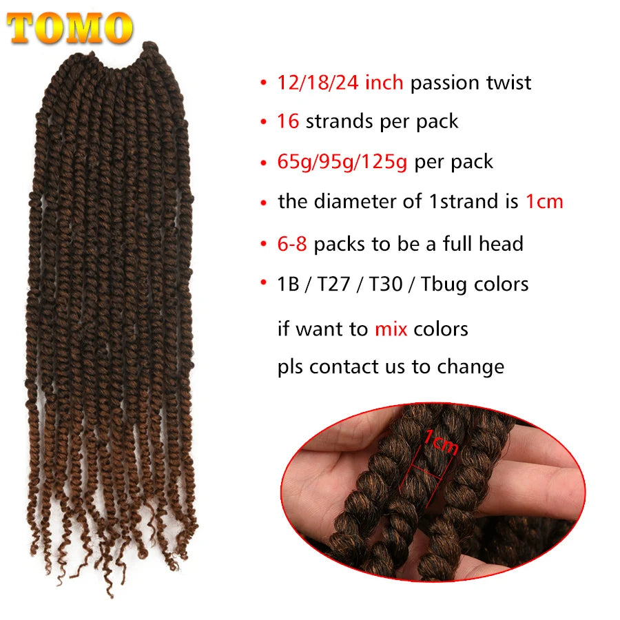 TOMO Bomb Twist Crochet Hair Synthetic 16Roots Spring Twist Pre Looped Crochet Braids Hair Extension Passion Twist for Women
