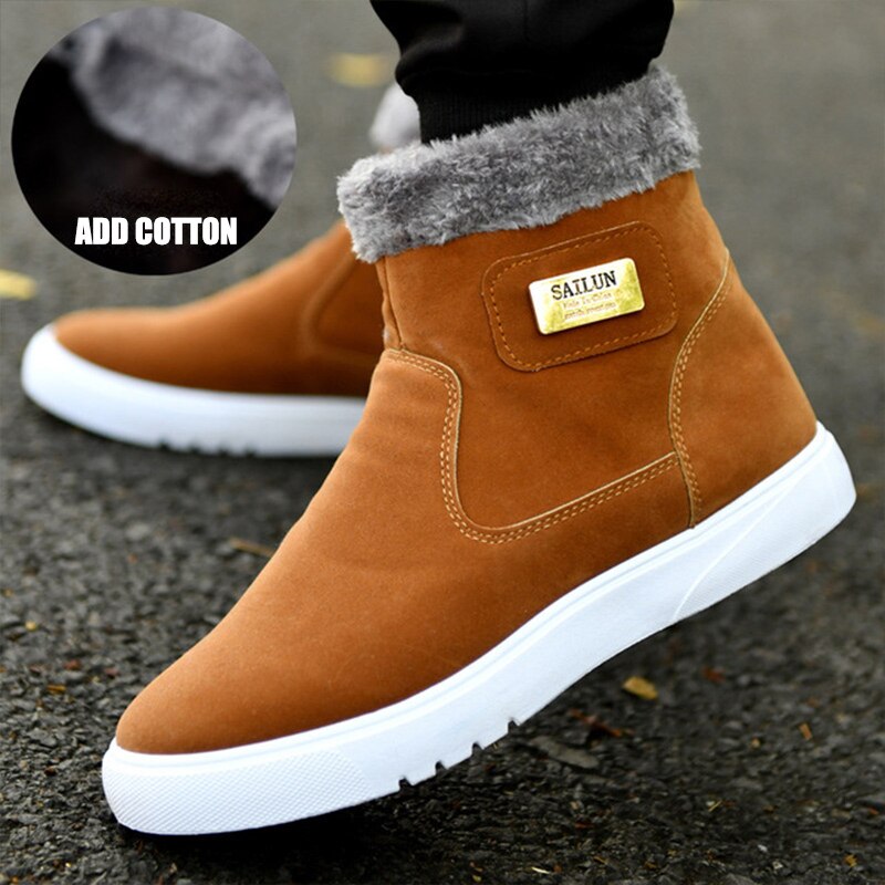 Thick Warm Men Boots Leather Shoes Men Winter Snow Boots High-top Men's Casual Shoes With Fur Plus Velvet Ankle Boots Male