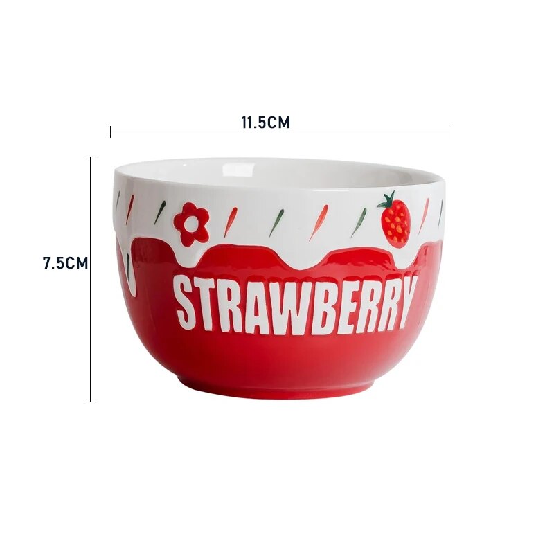 Salad Ceramic Bowls Hand Paint Strawberry Bowl Pasta Fruit Cuit Cereal Bowl Strawberry Salad Bowl Tableware Kitchen Cooking Tool