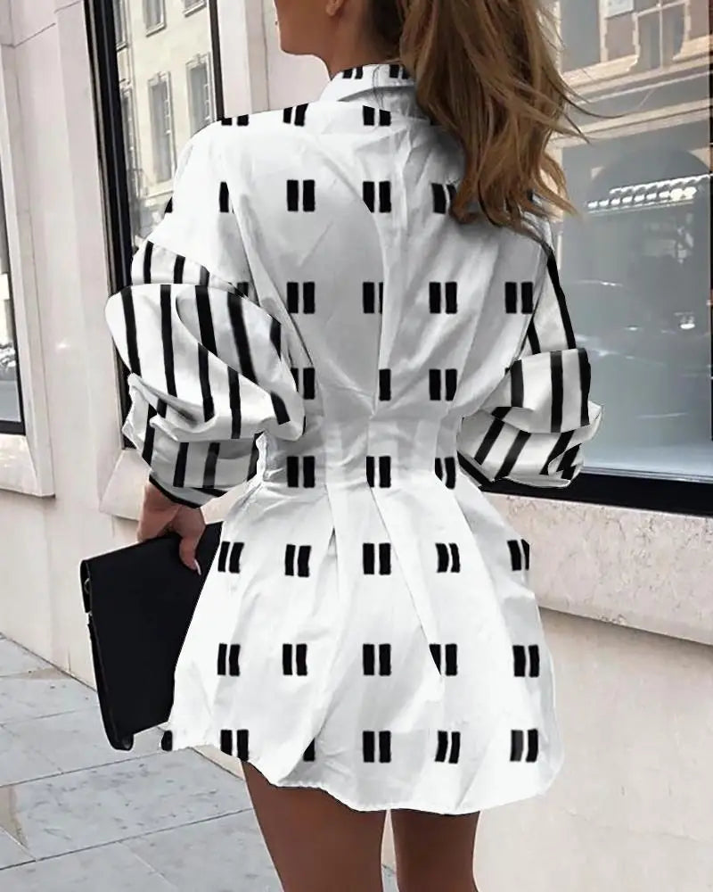 Casual Dresses Letter Print Sexy Mini Short Shirt Dress Women Summer White Long Sleeve Party Club Wear Elegant body-con Apparel