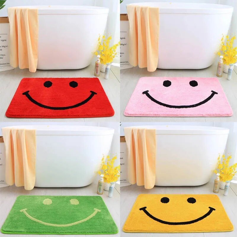 New Cartoon Carpet Mat TPR Anti-slip Door Mat 50*80cm Kitchen Pad Bathroom Bath Rugs Door Absorbent Smile Face Non-Slip Mat