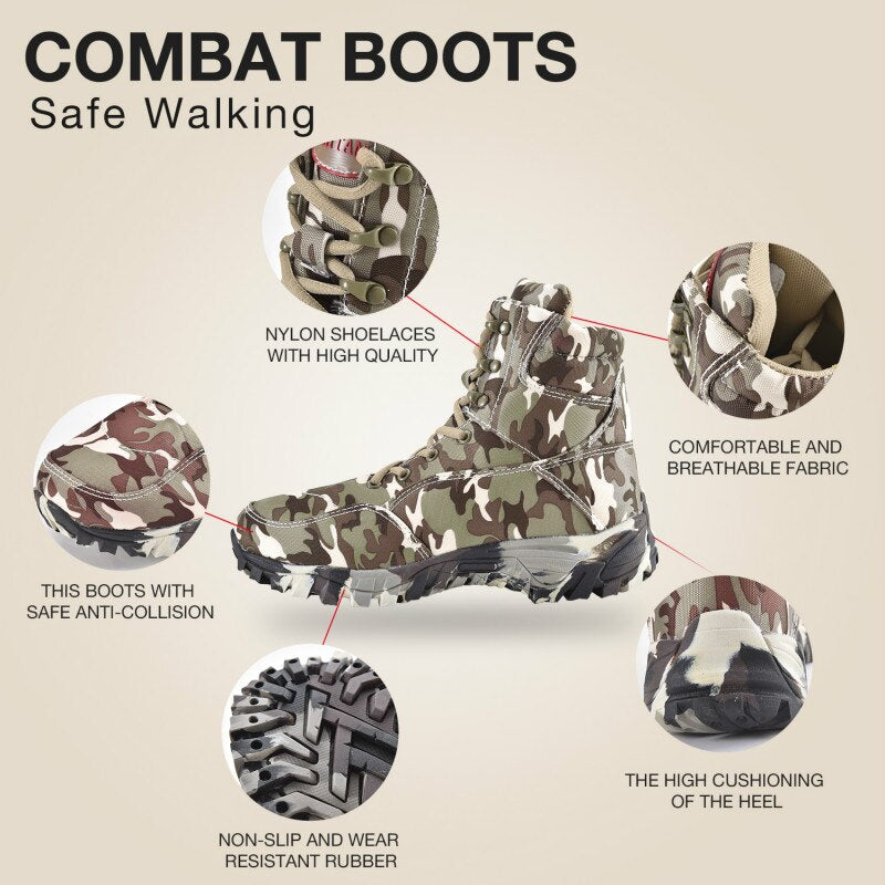 Military Army Men Boots Winter Lace Up Waterproof Outdoor Shoes Breathable Canvas Camouflage Tactical Combat Desert Ankle Boots