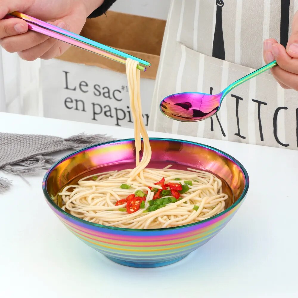 Heat Insulation Japanese Stainless Steel Ramen Instant Noodles Bowl Large Rice Soup Salad Bowl For Restaurant Kitchen Tableware