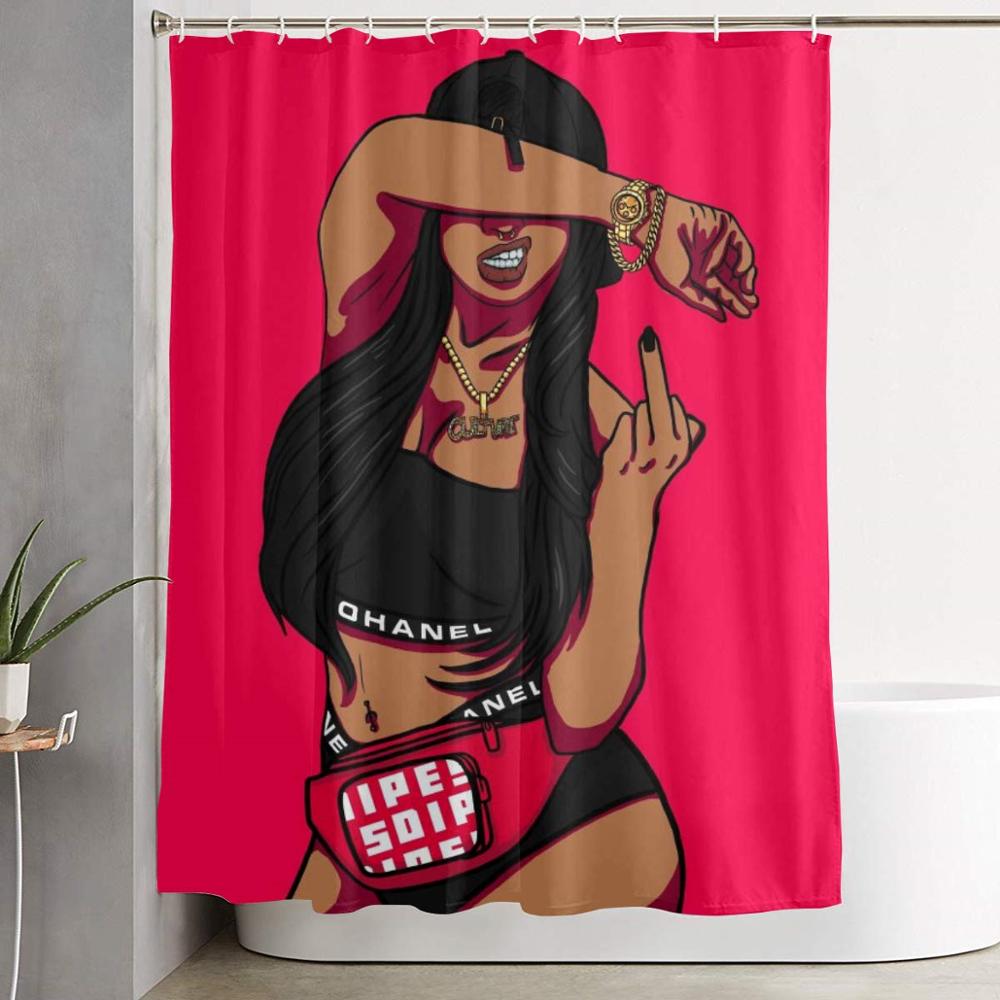 Hot Afro Lady African American Black Women Girls Art Shower Curtains Water Repellent for Stalls and Bathtubs