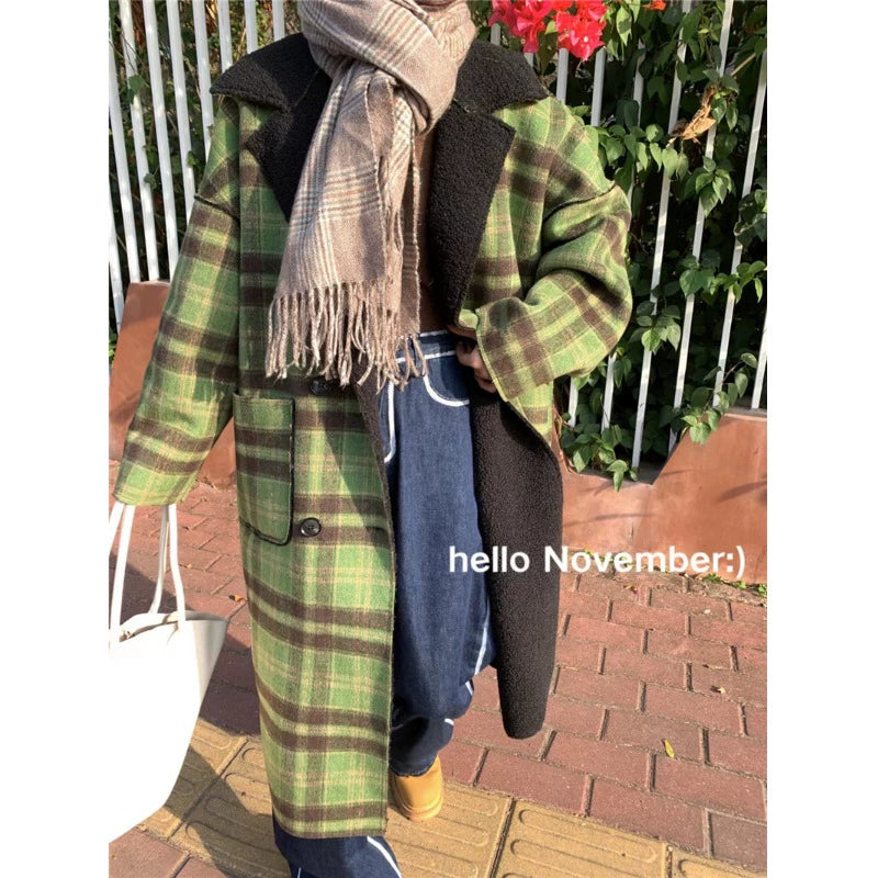 Women's Retro Plaid Oversize Woolen Coat