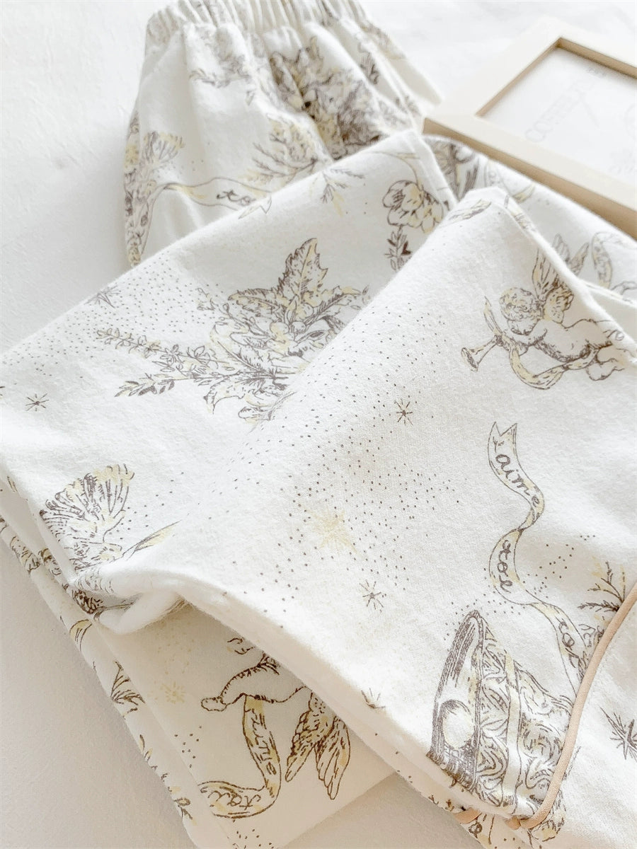 Aishen | Pure Cotton Brushed Pajamas for Women Spring and Autumn Long Sleeve Fancy Elegant White Autumn and Winter Homewear