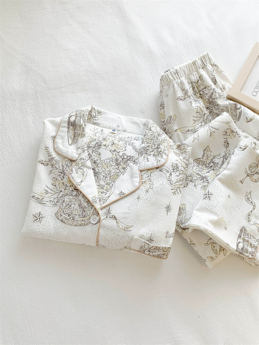 Aishen | Pure Cotton Brushed Pajamas for Women Spring and Autumn Long Sleeve Fancy Elegant White Autumn and Winter Homewear