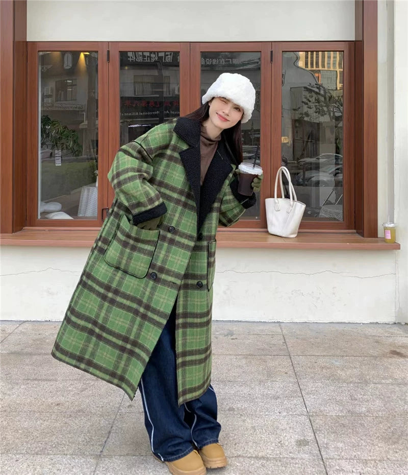 Women's Retro Plaid Oversize Woolen Coat