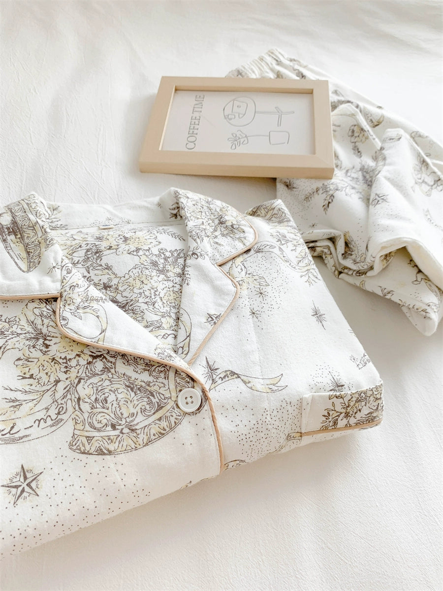 Aishen | Pure Cotton Brushed Pajamas for Women Spring and Autumn Long Sleeve Fancy Elegant White Autumn and Winter Homewear