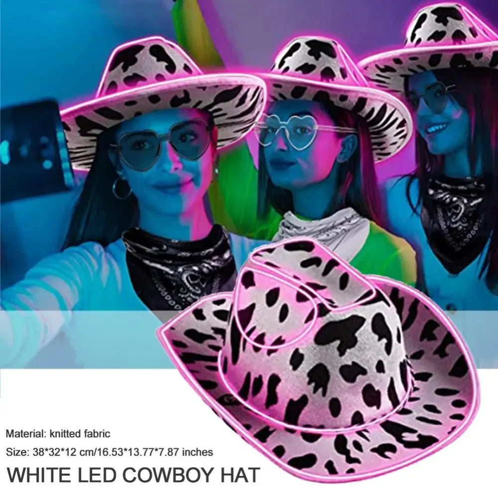 Pink Space Cowgirl Hat Wide Brim Holographic Western Cowboy Hat Cosplay Prop LED Luminous Cowboy Hat Wedding