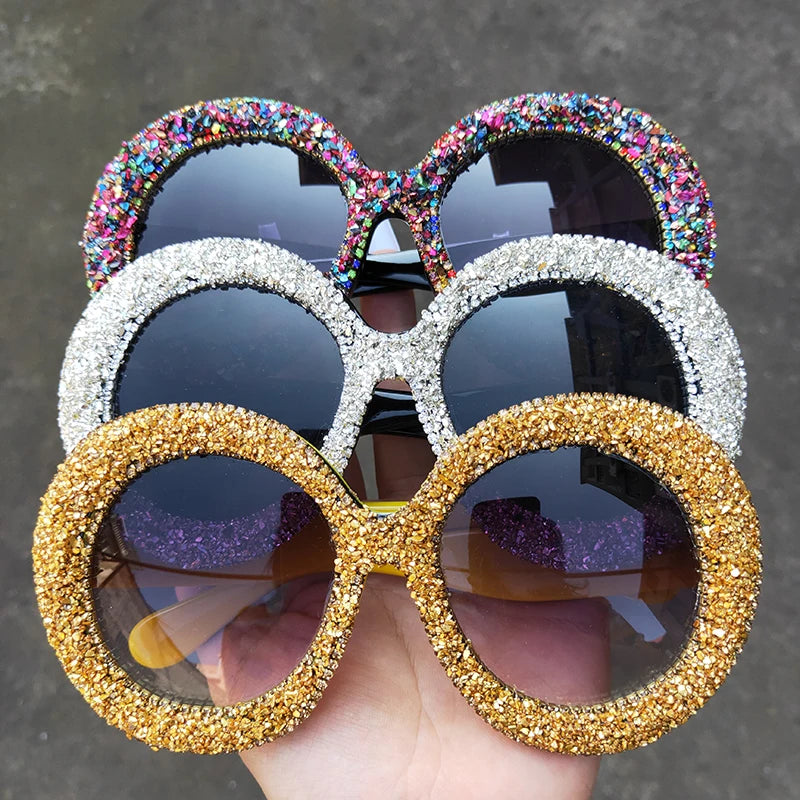 Rhinestone Sunglasses Women 2022 Designer Steampunk Oversized Round Female Sunglasses Music Festival Oculos De Sol Feminino