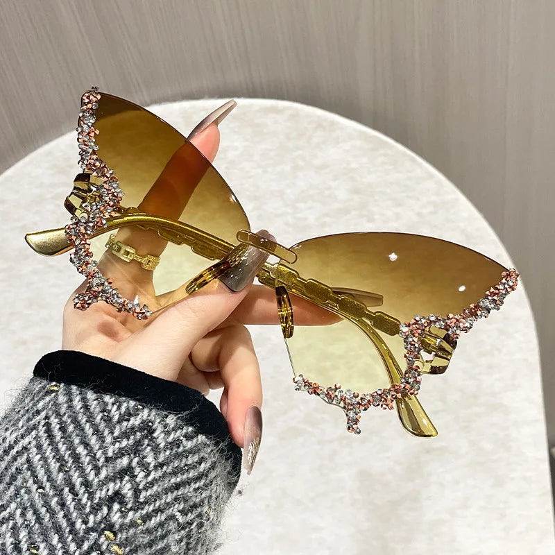 Butterfly Sunglasses Cat Eye Rimless Sun Glasses Popular Women Men Shades Big Sunglassesfemale Male Party Traveling Eyewear