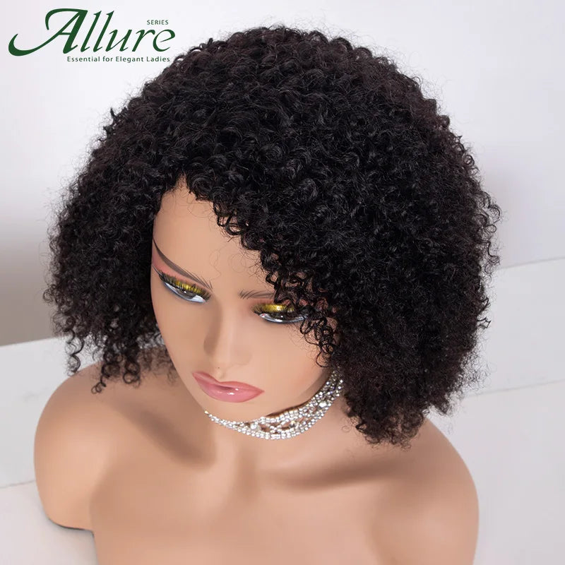 Kinky Curly Human Hair Wigs For Black Women 150% Density Remy Brazilian Full Machine Kinky Curl Wigs Cheap Curly Bob Wigs Allure