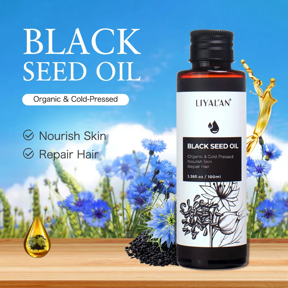 100ml Black Cumin Seed Oil For Hair Growth Thicken Hair Cold Pressed Liquid Nourish Nail Skin Anti-oxidant Body Massage