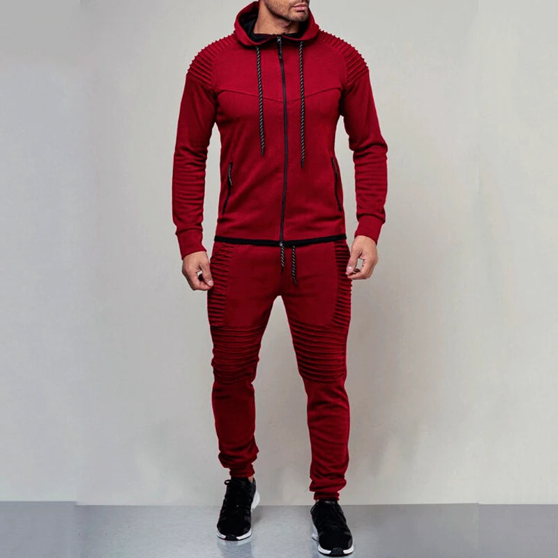 Men Tracksuit Sport 2PCS Set Casual Jacket+Pants Jogging Athletic Trainer Solid Cotton Suit Runing Wear Men's Sport Suit