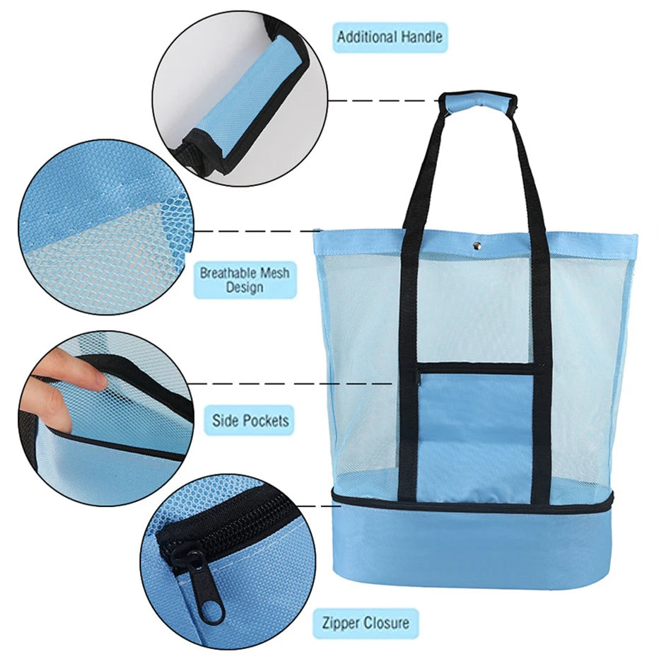 Outdoor Insulated Cooler Bag Portable Beach Mesh Bag Upgraded version Food Picnic Mesh Waterproof Storage Bag