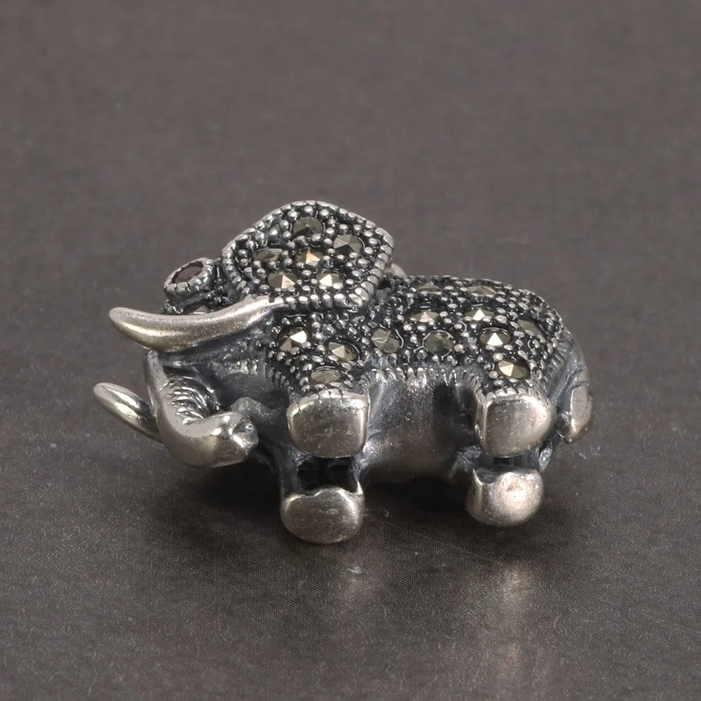 Real 925 Sterling Silver Jewelry Vintage Elephant Pendant Inlaid Retro Thai Silver Marcasite For Women Colgantes De Plata 925