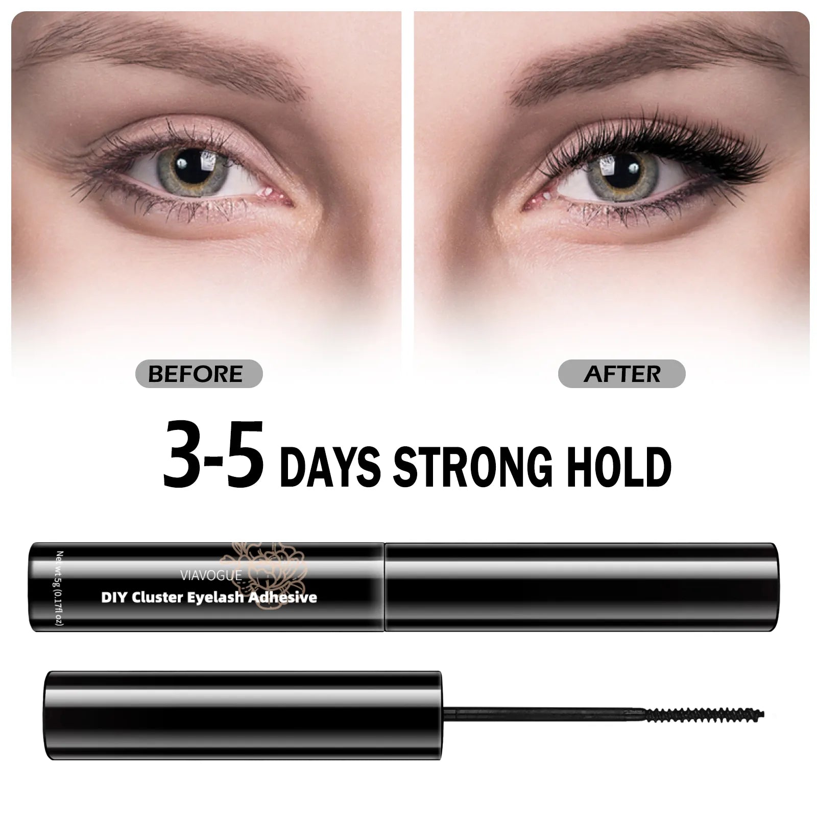 VIAVOGUE Black Cluster Eyelash Adhesive DIY Segmented Lash Lifting Glue Waterproof Sweatproof Eye Makeup Base Makeup Cosmetic