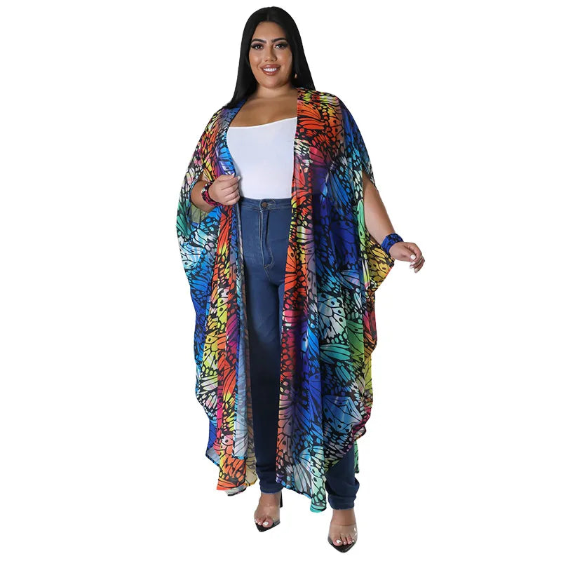 Summer Sexy African 3/4 Sleeve Polyester Printing Long Coat Trench Coat for Women African Clothing African Clothes for Women