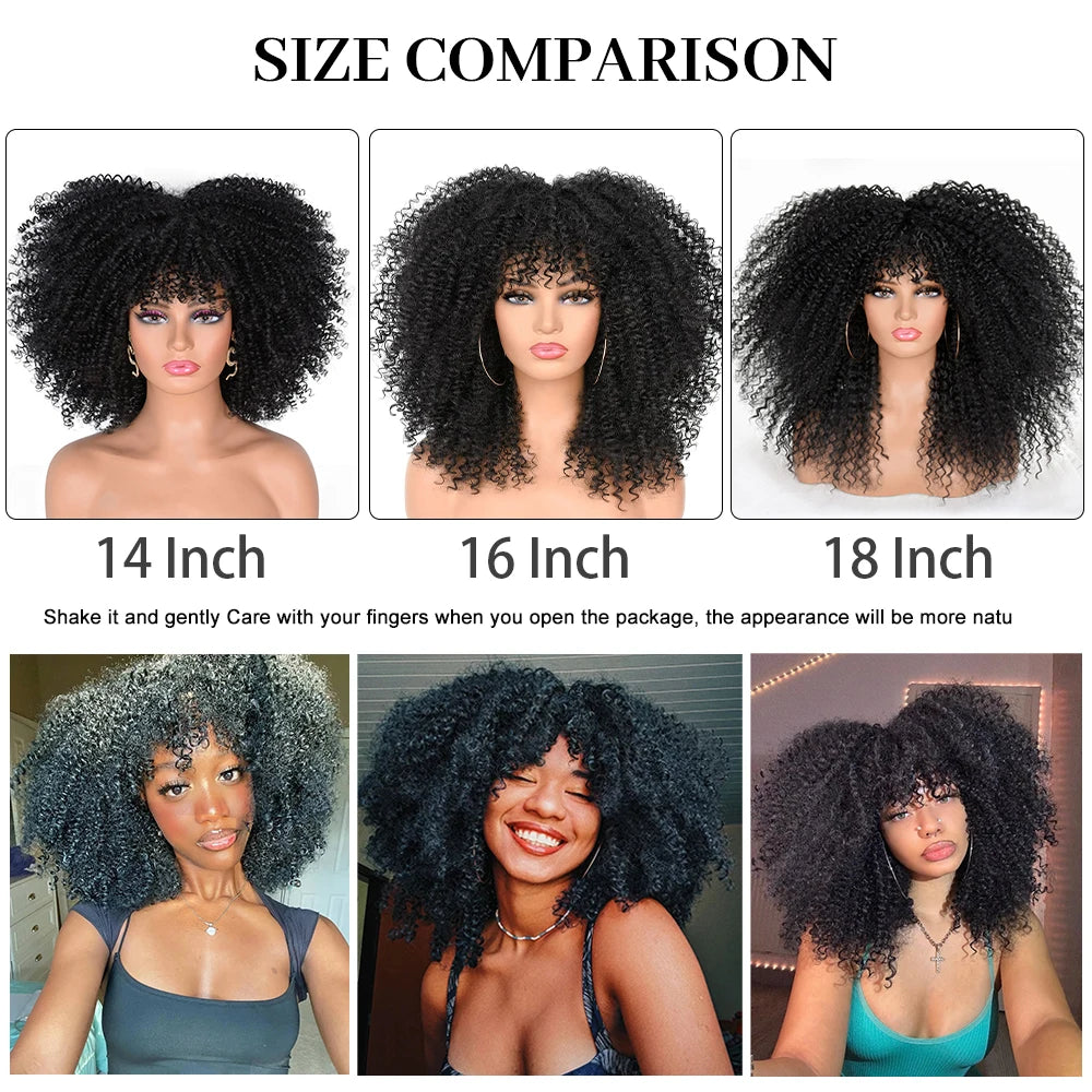 Short Curly Afro Wigs With Bangs Synthetic African Glueless Natural Brown Black Pink Curly Women's Wigs