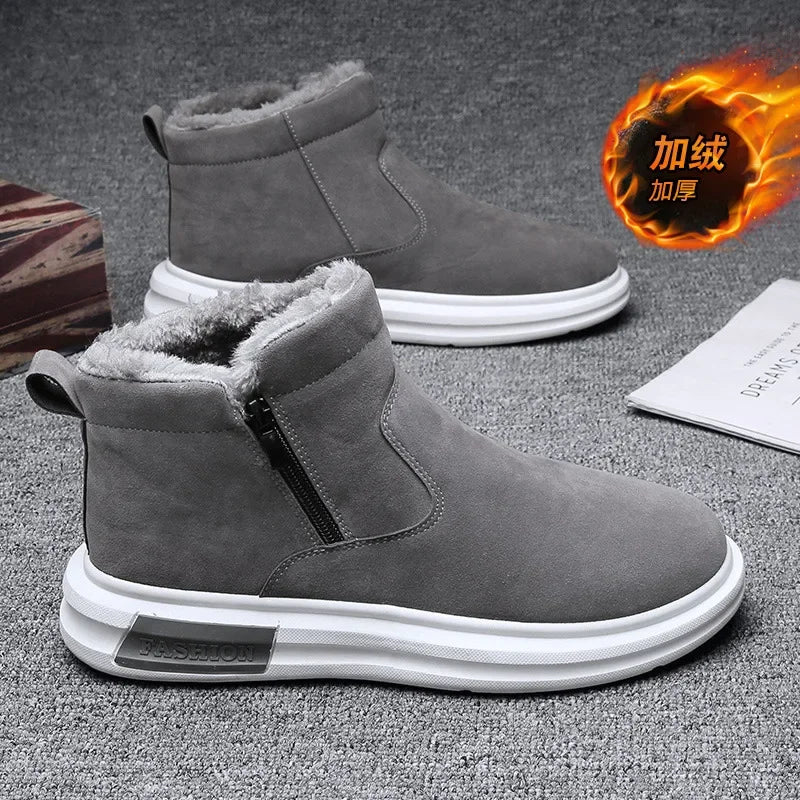 Cotton Shoes for Men Winter New Platform Snow Boots Whit Fur Keep Warm Fashion Comfortable Ankle Boots for Men Shallow Sneaker