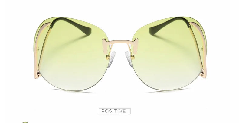 Oversized Rimless Gradient Sunglasses Women Brand Designer Round Sun Glasses Shades Female Big Frames Visor Glasses UV400