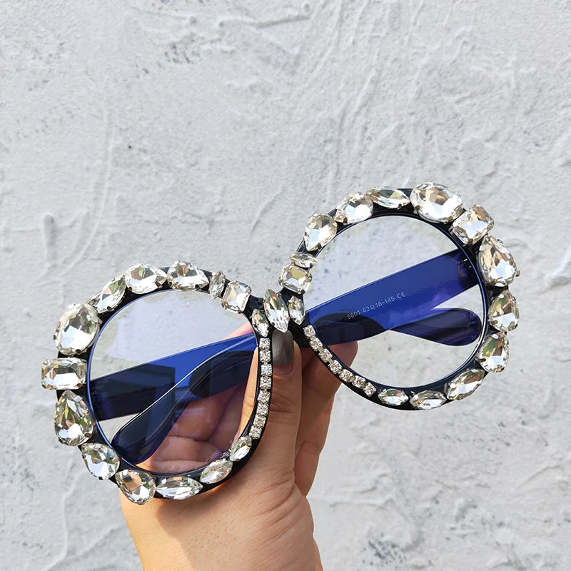 Rhinestone Sunglasses Women 2022 Designer Steampunk Oversized Round Female Sunglasses Music Festival Oculos De Sol Feminino