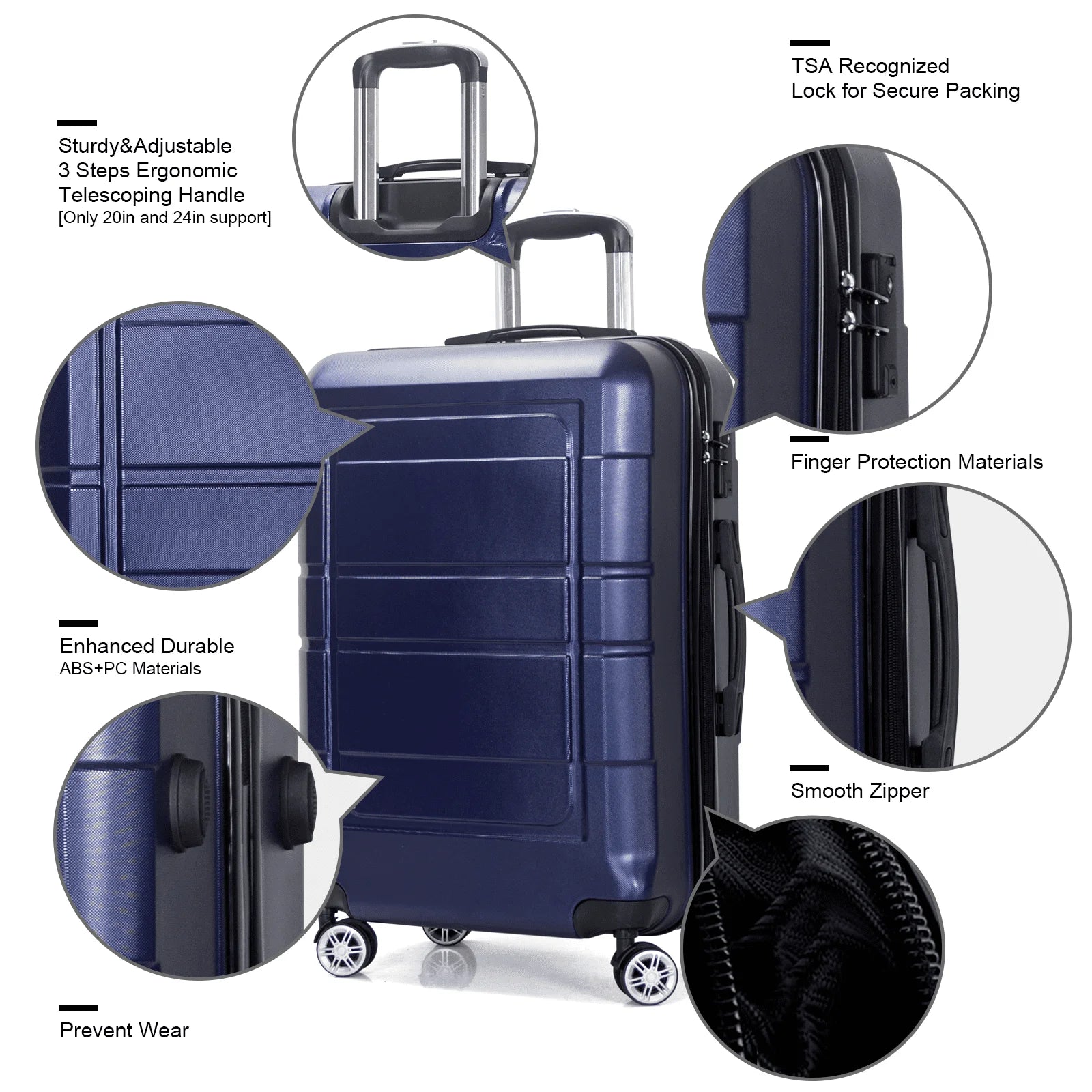 1/3 Piece Suitcase Luggage Sets, ABS Hardside Suitcase Set, TSA Lock, Carry On Luggage, Travel Suitcase with Spinner Wheel