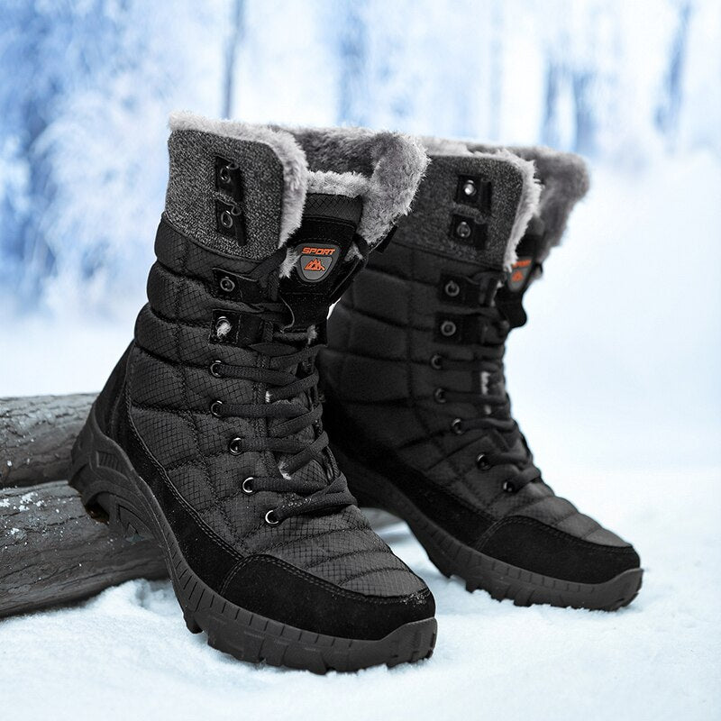 Men Winter Snow Boots Super Warm Men Hiking Boots High Quality Waterproof Leather High Top Big Size Men's Boots Outdoor Sneakers