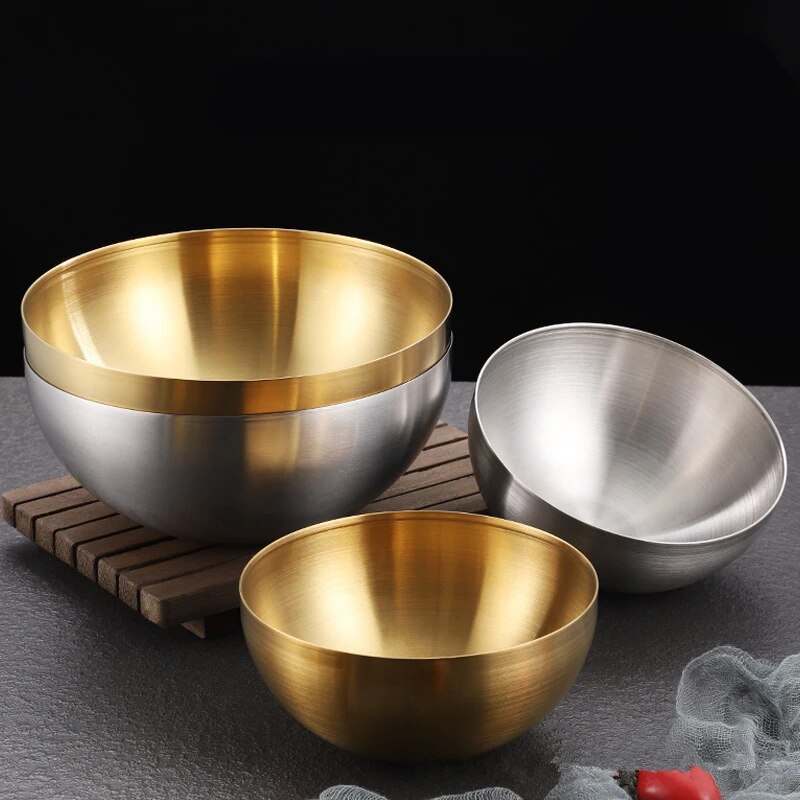 Large Capacity Stainless Steel Metal Fruit Salad Bowls Soup Rice Noodle Ramen Bowl Kitchen Tableware Utensils Food Container