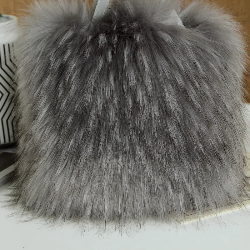 Luxury Design Women's Faux Fur Handbag Winter Soft and Fluffy Large Capacity Tote Bag High Quality Pu Splicing Shopper Purses