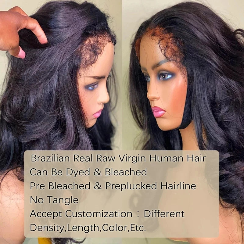 Body Wave 13x6 Lace Front Human Hair Wigs For Black Women PerPlucked With Curly Baby Hair 180% Weave Lace Closure Wig Virgin Wig