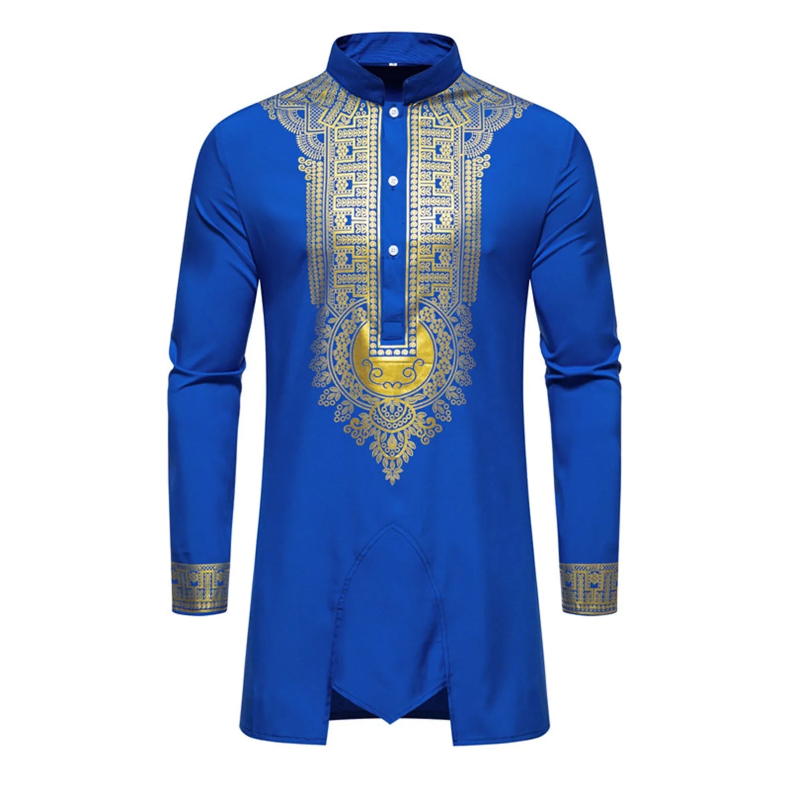 Luxury African Two-Piece Set Islamic Arabic Abaya Robe  Ethnic Print Stand Collar Youth Mid-length Coat Muslim Men Clothing