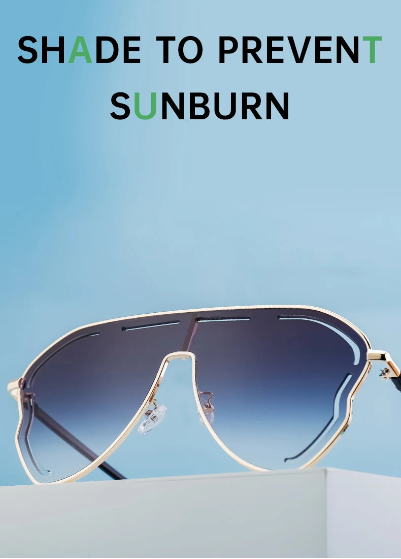 Oversized One-Piece Pilot Punk Sunglasses Women Big Frame 2025 Luxury Brand Hollow Sun Glasses For Ladies Shield Eyewear Shades