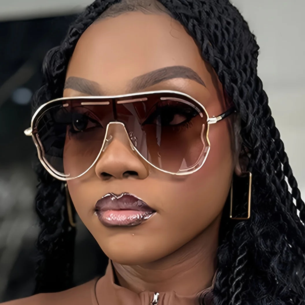 Oversized One-Piece Sunglasses Women Big Frame 2025 Luxury Brand Vintage Special-Shaped Sun Glasses For Ladies Goggles UV400
