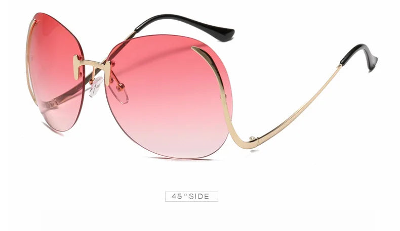Oversized Rimless Gradient Sunglasses Women Brand Designer Round Sun Glasses Shades Female Big Frames Visor Glasses UV400