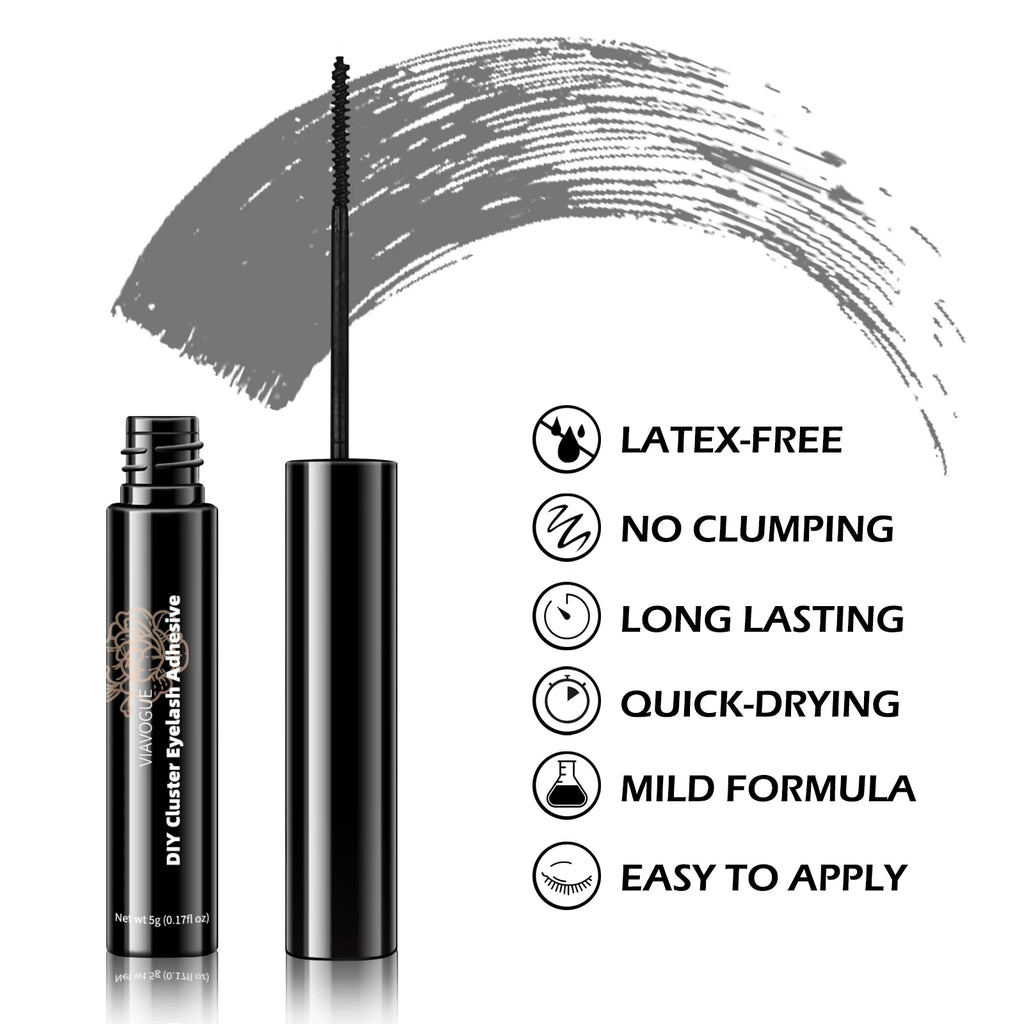 VIAVOGUE Black Cluster Eyelash Adhesive DIY Segmented Lash Lifting Glue Waterproof Sweatproof Eye Makeup Base Makeup Cosmetic