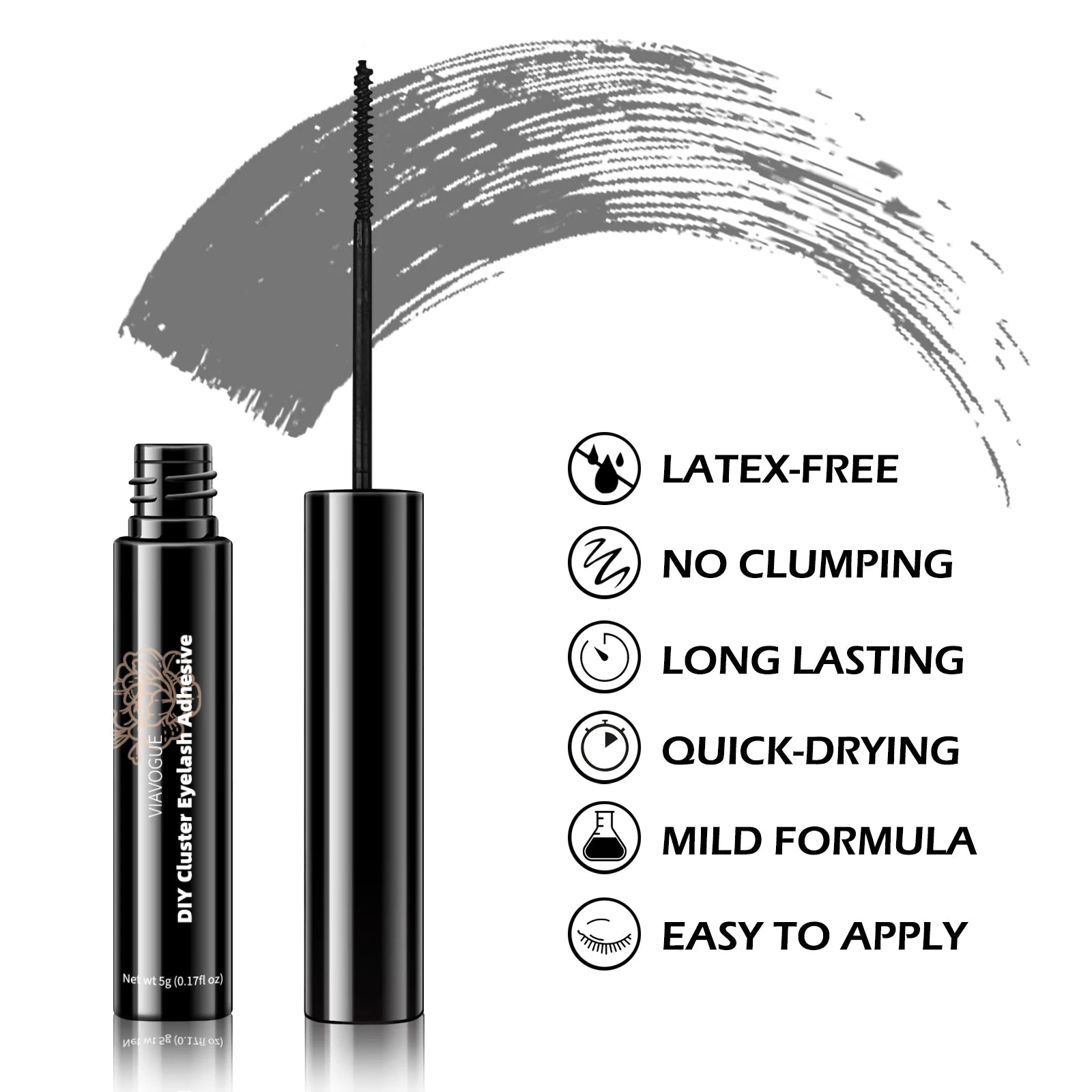VIAVOGUE Black Cluster Eyelash Adhesive DIY Segmented Lash Lifting Glue Waterproof Sweatproof Eye Makeup Base Makeup Cosmetic