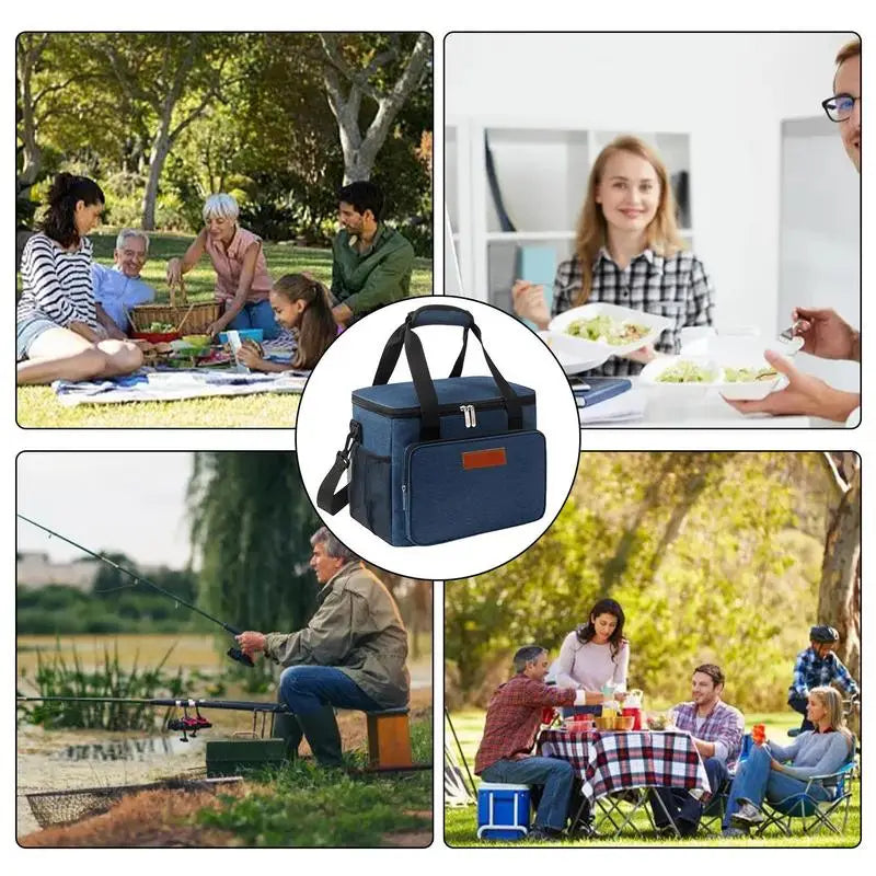 Insulated Lunch Bag Large Reusable Oxford Cloth Lunch Box Bag With Storage Mesh Bag Portable Cross-Body Insulated Lunch Bag