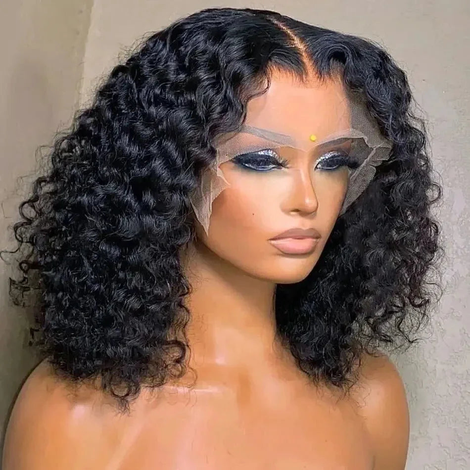 Kinky Curly Bob Wig T Part Lace Front Human Hair Wig For Women PrePlucked Short Bob Wigs  Transparent Deep Lace Frontal Wig