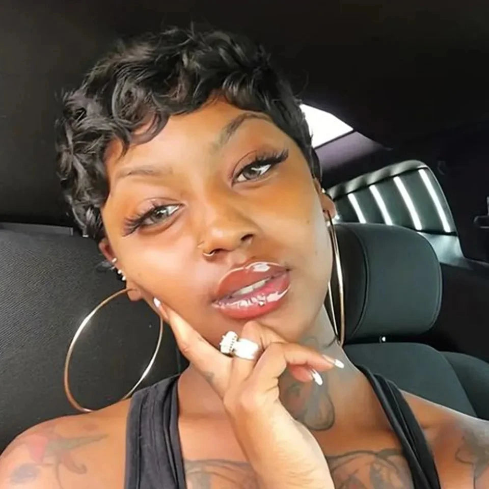 Short Curly Human Hair Wigs Perruques cheveux humains Wig with Bangs Machine Pixie Cut Wig Afro Kinky Curly Wig Bob Wig