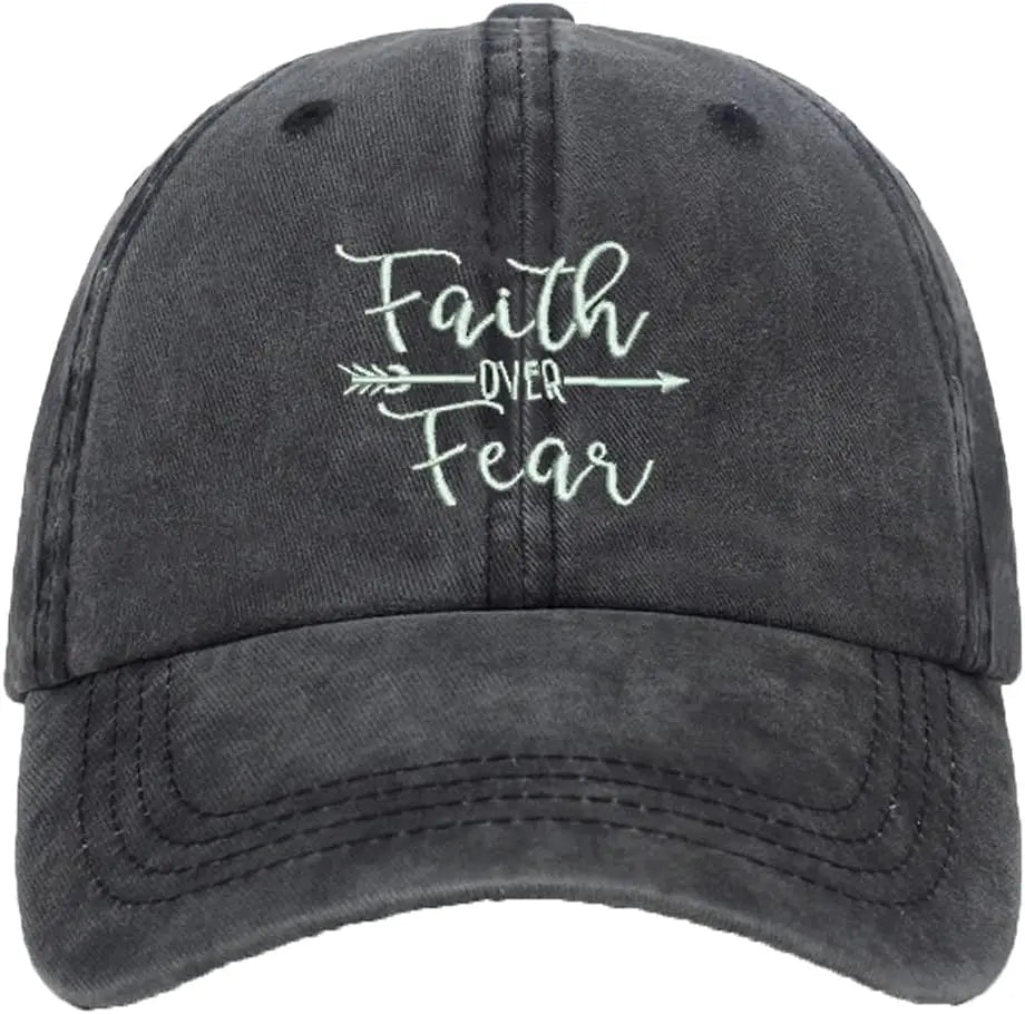 Unisex Faith Over Fear Embroidered Baseball Hat Low Profile Washed Distressed Vintage Baseball Cap Adjustable Dad Hat