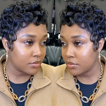 Short Curly Human Hair Wigs Perruques cheveux humains Wig with Bangs Machine Pixie Cut Wig Afro Kinky Curly Wig Bob Wig