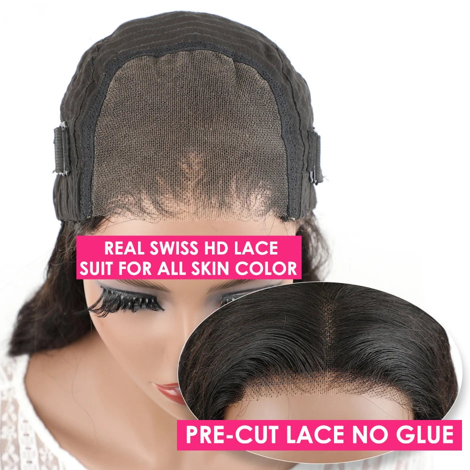 Glueless Wig Straight Bob Lace Closure Wigs For Women Glueless Lace Wigs Human Hair Pre-Cut Lace Wear And Go Wig