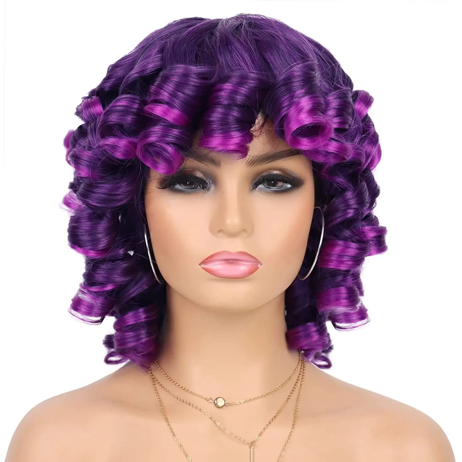 Curly Synthetic Wigs Short Kinky Curly Black Wigs for Women Big Curly Afro Soft Wig with Bangs Heat Resistant Natural Cute Wig