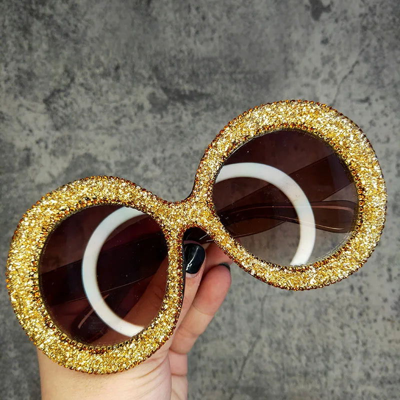 Rhinestone Sunglasses Women 2022 Designer Steampunk Oversized Round Female Sunglasses Music Festival Oculos De Sol Feminino