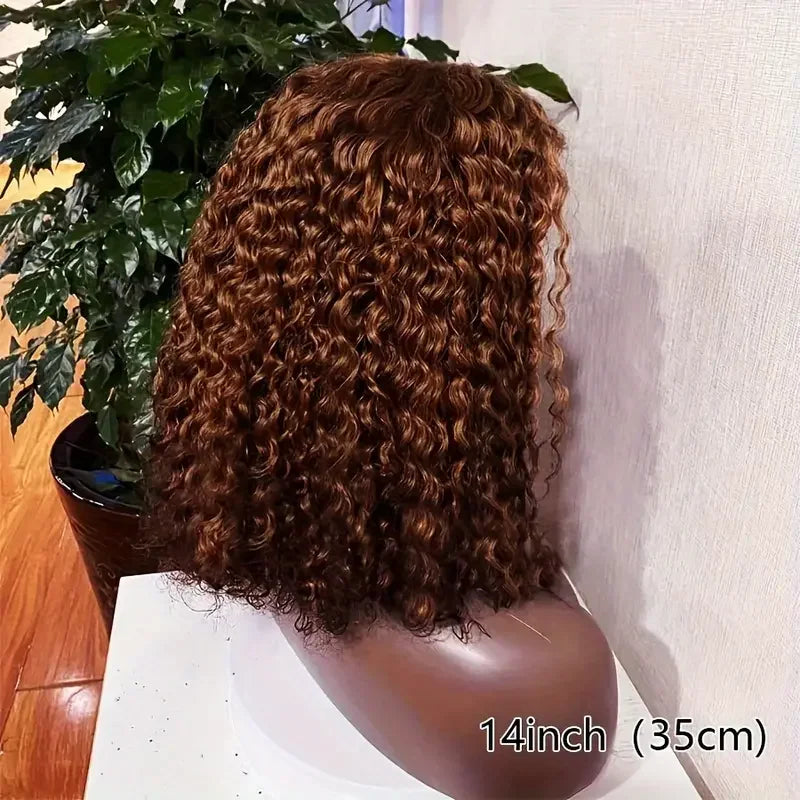 Chocolate Brown Lace Front Kinky Curly Short Bob Wigs Pre Plucked 13x4 HD Transparent Ear To Ear Lace Frontal Human Hair Wigs